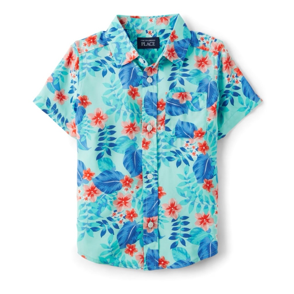 The Children’s Place Boys Tropical Beach Floral Button Up a shirt